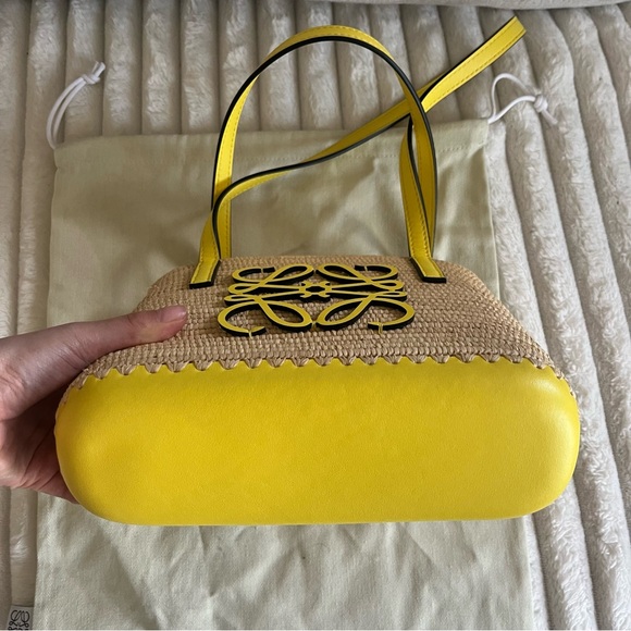 Loewe Paulas Ibiza Anagram Logo Mini Raffia Basket Shoulder Bag in Yellow - Picture 12 of 12